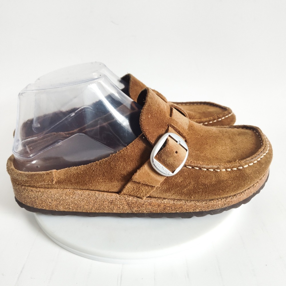 Birkenstock Clog Mules 6 / 37 Buckley Tan Suede Leather Buckle Slip On Shoes - Picture 2 of 8